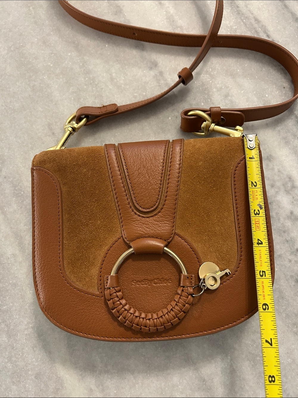 See by Chloé Hana Small Crossbody Bag  Caramello Brown Tan Suede Leather - Picture 13 of 13